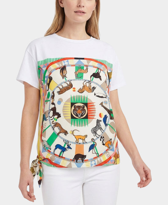 
Tee w/ Animal Print Silk Trim in WHITE MULTI view 1