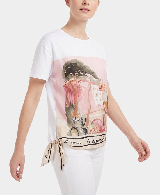 
Tee w/ Printed Silk Trim in WHITE/PINK view 1