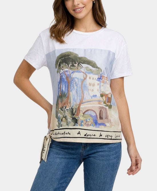 
Tee w/ Printed Silk Trim in WHITE/BLUE view 1