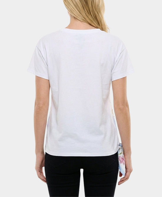 
Tee w/ Floral Print Silk Trim in WHITE MULTI view 2
