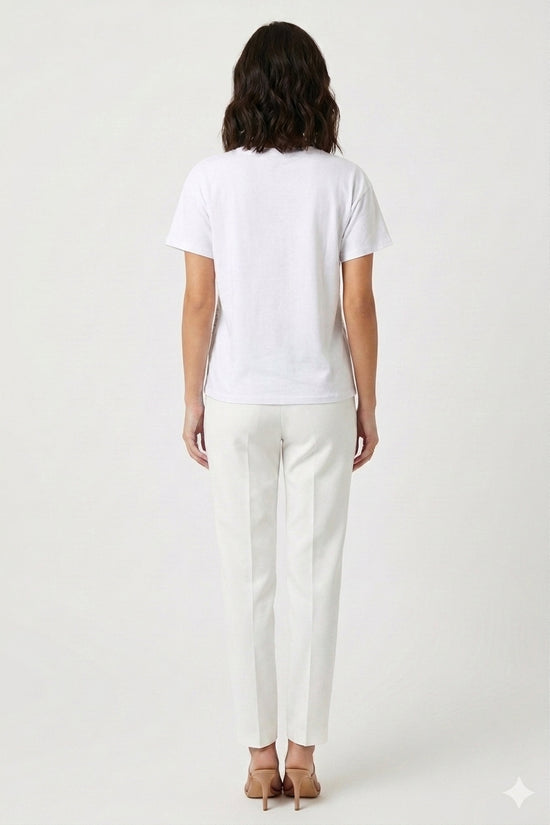 
Tee w/ Floral Print Silk Trim in WHITE MULTI view 2