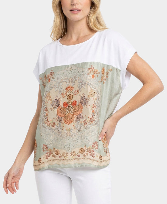 
Tee w/ Printed Silk Trim in MULTI view 1