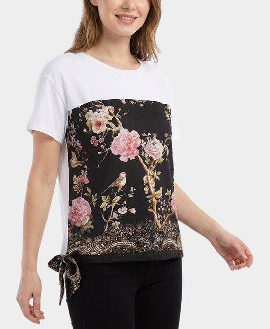 
Tee w/ Printed Silk Trim in BLACK MULTI view 1