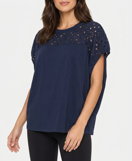 
Eyelet Trim Top in NAVY view 1