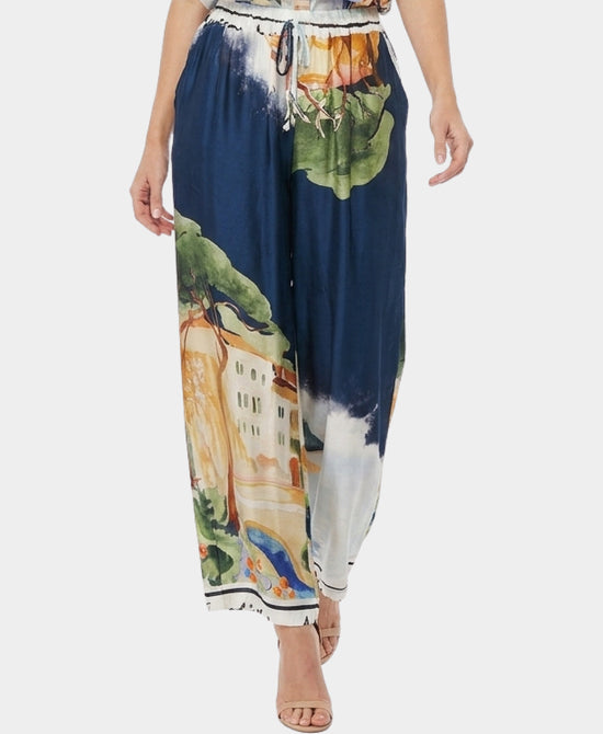 
Art-Inspired Scenic Print Pants in NAVY view 1