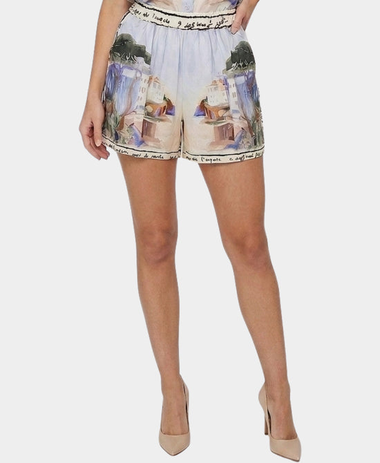 
Art-Inspired Scenic Print Shorts in BLUE view 1