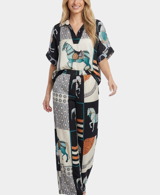 
Horse Print Top & Pants Set- 2 Pc Set in BLACK MULTI view 1