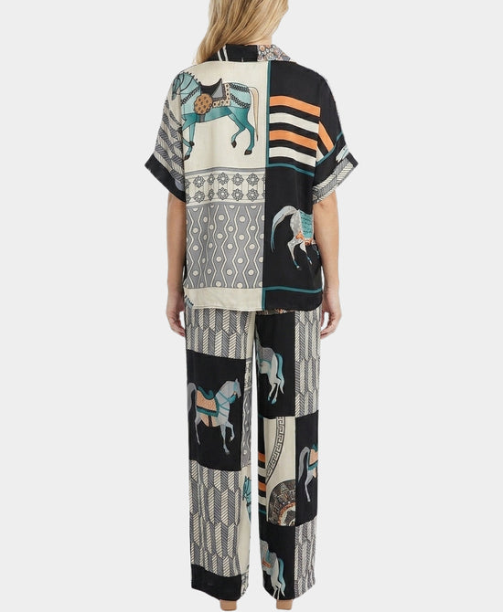 
Horse Print Top & Pants Set- 2 Pc Set in BLACK MULTI view 2