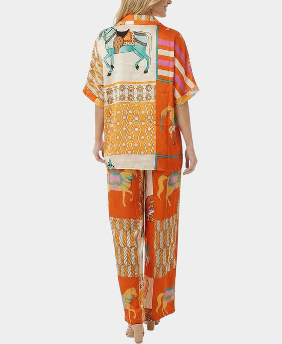 
Horse Print Top & Pants Set- 2 Pc Set in ORANGE MULTI view 2