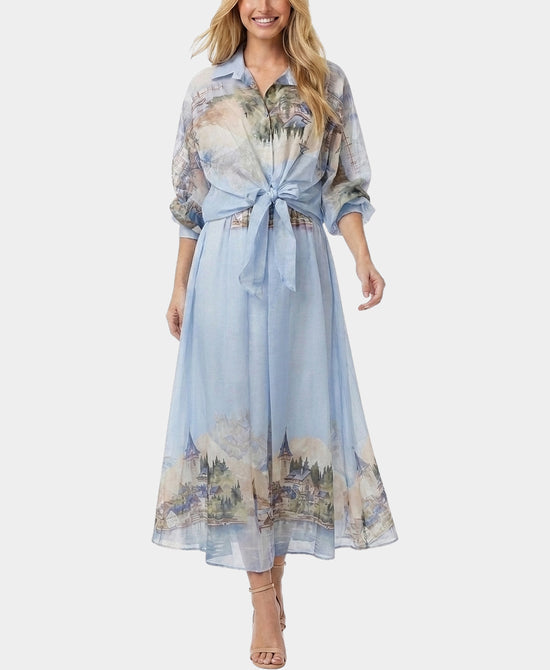 
Printed Top & Maxi Skirt Set- 2 Pc Set in BLUE MULTI view 1