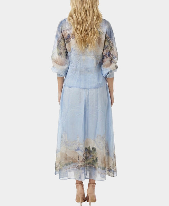 
Printed Top & Maxi Skirt Set- 2 Pc Set in BLUE MULTI view 2