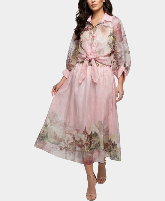
Printed Top & Maxi Skirt Set- 2 Pc Set in PINK MULTI view 1