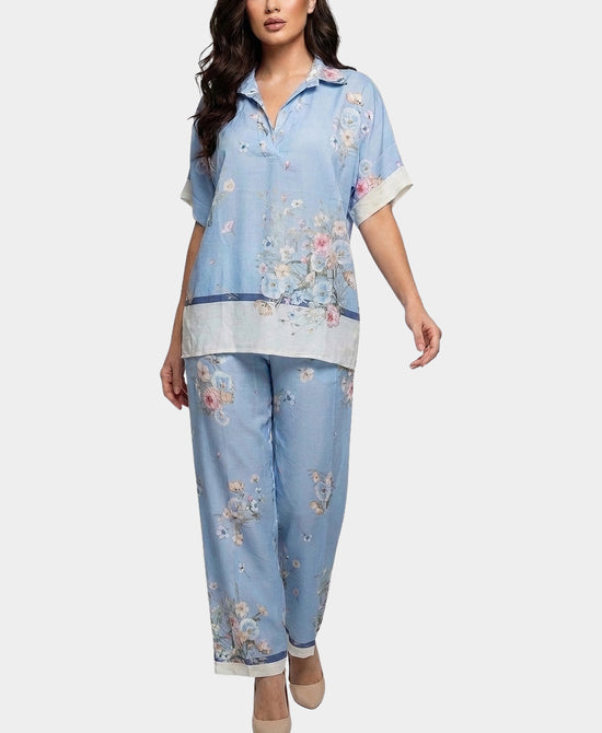 
Floral Print Top & Pants Set- 2 Pc Set in BLUE view 1