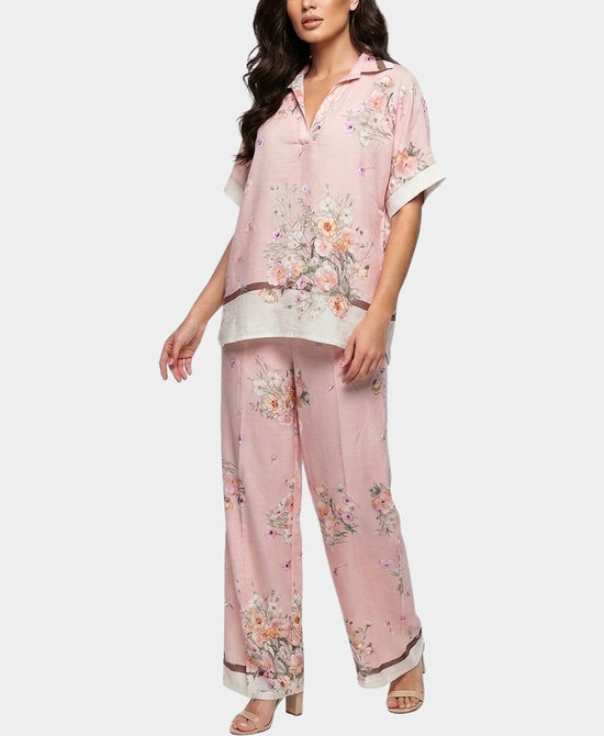 
Floral Print Top & Pants Set- 2 Pc Set in PINK view 1