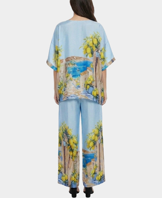 
Lemon Print Satin Top & Pants Set- 2 Pc Set in BLUE MULTI view 2