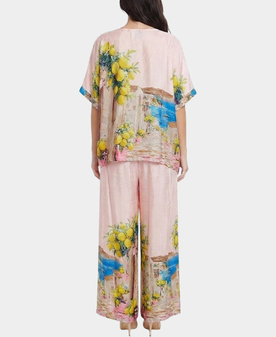 
Lemon Print Satin Top & Pants Set- 2 Pc Set in PINK MULTI view 2