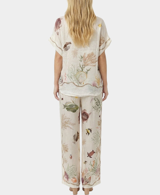 
Marine Life Print Top & Pants Set- 2 Pc Set in IVORY MULTI view 2