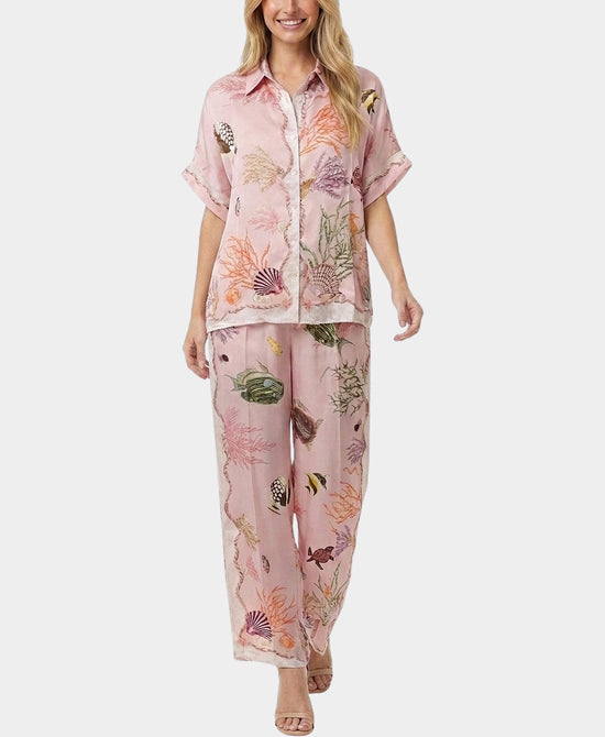 
Marine Life Print Top & Pants Set- 2 Pc Set in PINK MULTI view 1