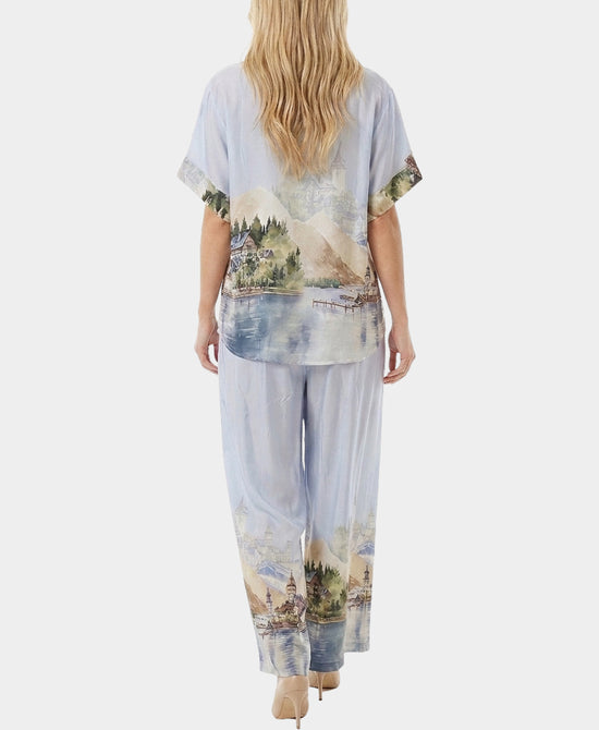 
Art-Inspired Scenic Print Blouse & Pants Set- 2 Pc Set in BLUE MULTI view 2