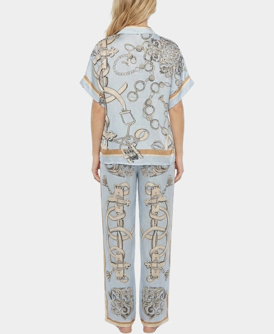 
Chain Print Blouse & Pants Set- 2 Pc Set in BLUE view 2