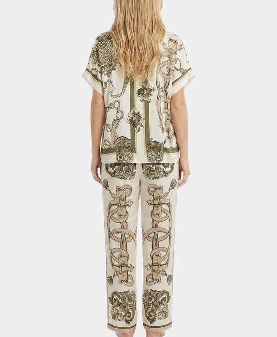 
Chain Print Blouse & Pants Set- 2 Pc Set in IVORY/TAN view 2
