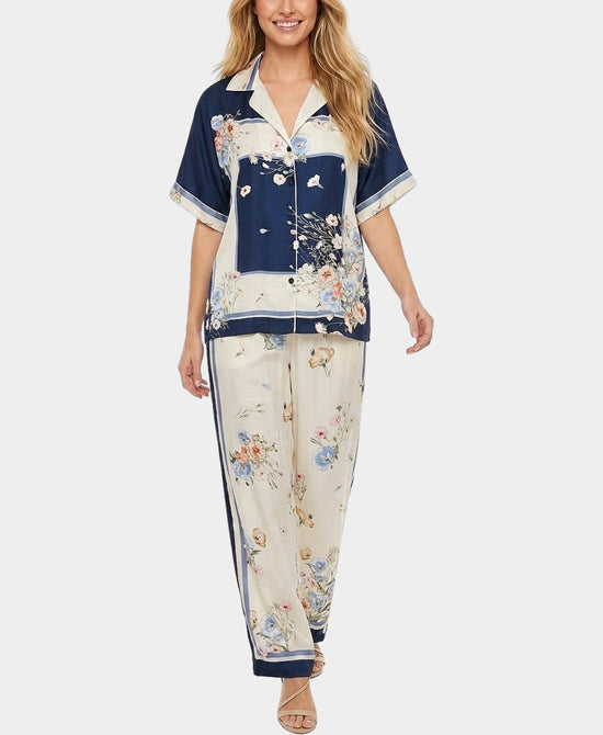 
Floral Print Blouse & Pants Set- 2 Pc Set in NAVY view 1