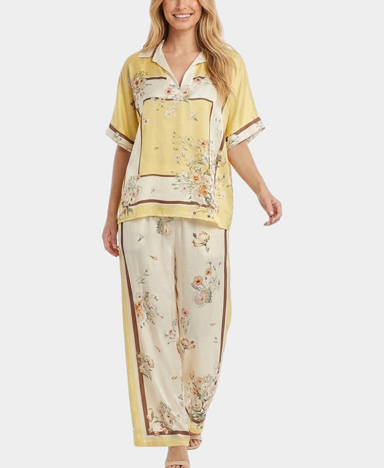 
Floral Print Blouse & Pants Set- 2 Pc Set in YELLOW MULTI view 1