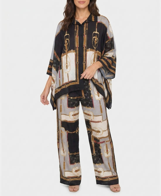 
Chain Print Blouse & Pants Set- 2 Pc Set in BLACK MULTI view 1