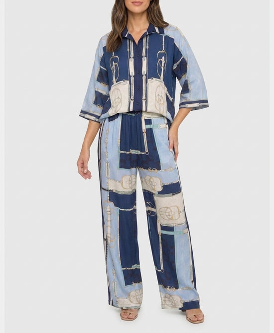 
Chain Print Blouse & Pants Set- 2 Pc Set in BLUE MULTI view 1