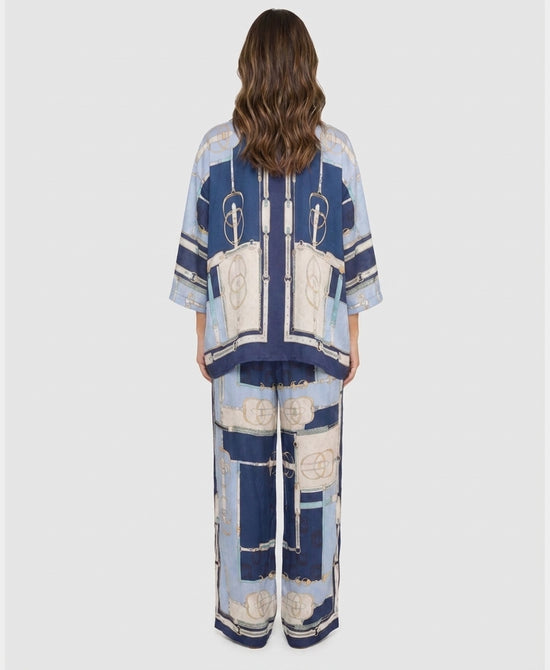 
Chain Print Blouse & Pants Set- 2 Pc Set in BLUE MULTI view 2