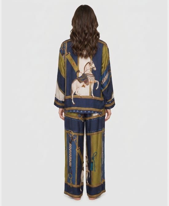 
Horse Print Blouse & Pants Set- 2 Pc Set in NAVY MULTI view 2