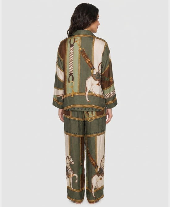
Horse Print Blouse & Pants Set- 2 Pc Set in OLVE MULTI view 2