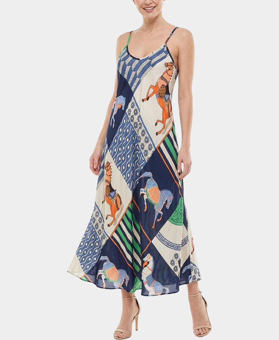 
Horse Print Maxi Dress in NAVY MULTI view 1