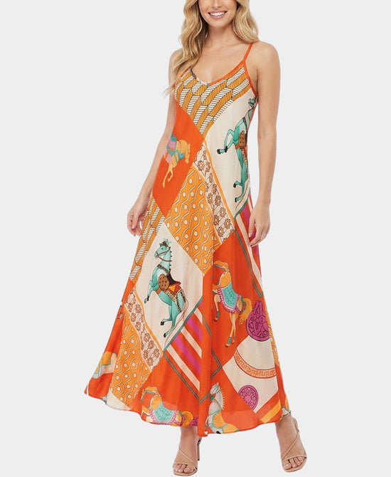 
Horse Print Maxi Dress in ORANGE view 1