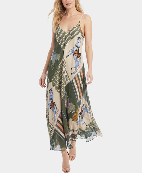 
Horse Print Maxi Dress in OLIVE MULTI view 1