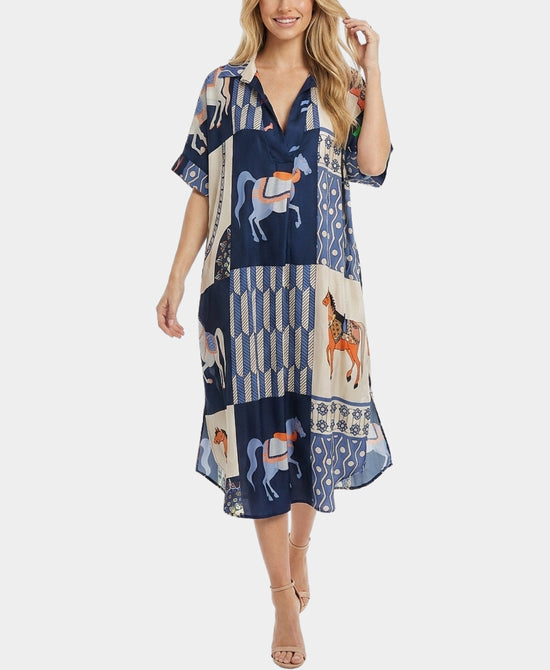 
Horse Print Dress in NAVY MULTI view 1