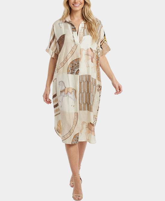 
Horse Print Dress in BEIGE MULTI view 1