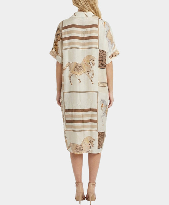 
Horse Print Dress in BEIGE MULTI view 2