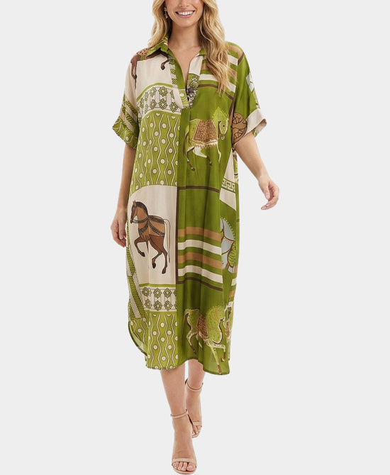
Horse Print Dress in GREEN MULTI view 1