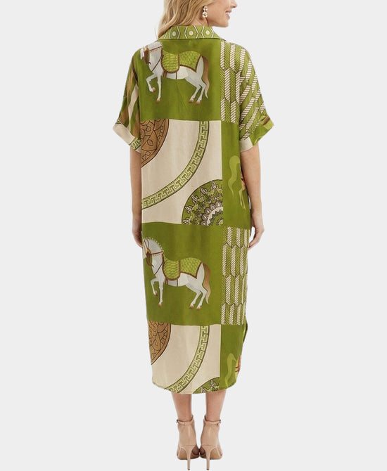 
Horse Print Dress in GREEN MULTI view 2