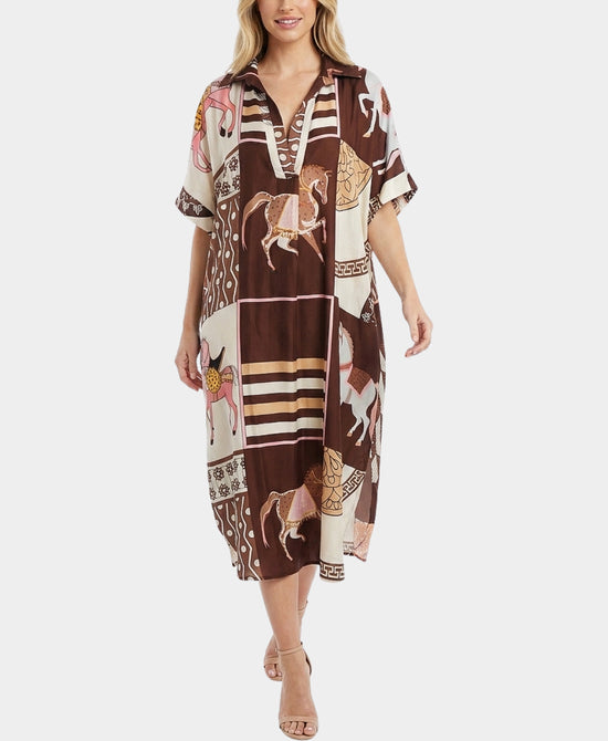 
Horse Print Dress in BROWN MULTI view 1