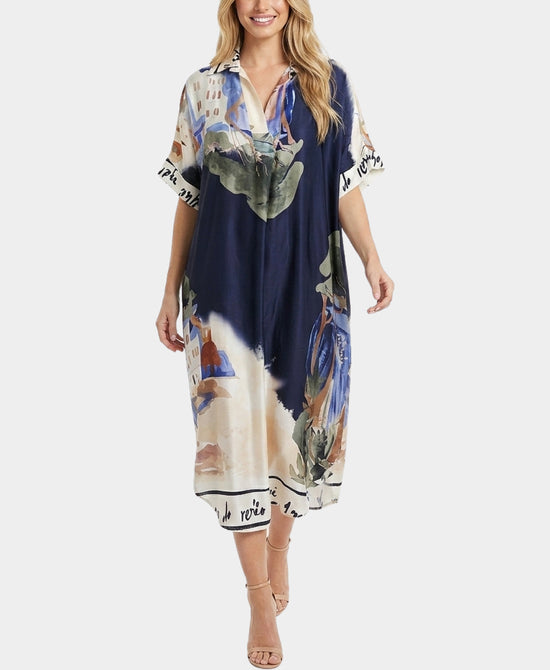 
Art-Inspired Scenic Print Dress in NAVY MULTI view 1