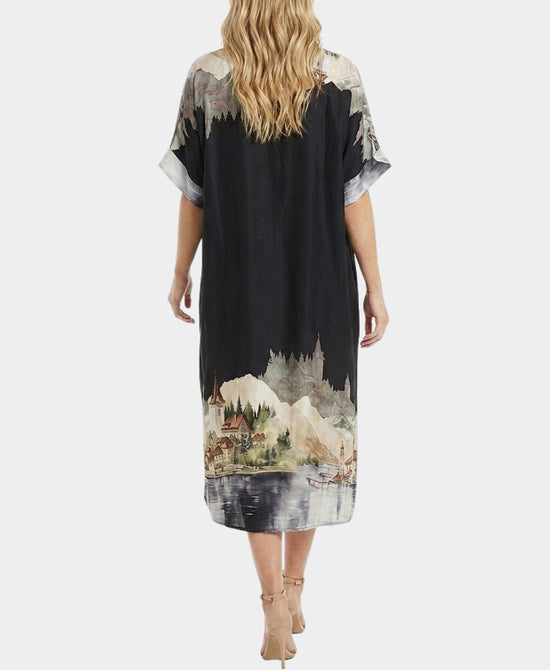 
Village Landscape Print Dress in BLACK MULTI view 2