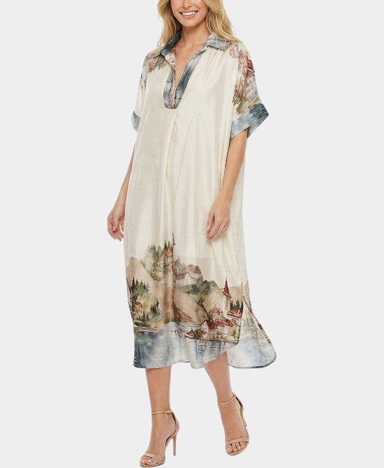 
Village Landscape Print Dress in IVORY MULTI view 1