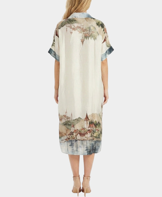
Village Landscape Print Dress in IVORY MULTI view 2