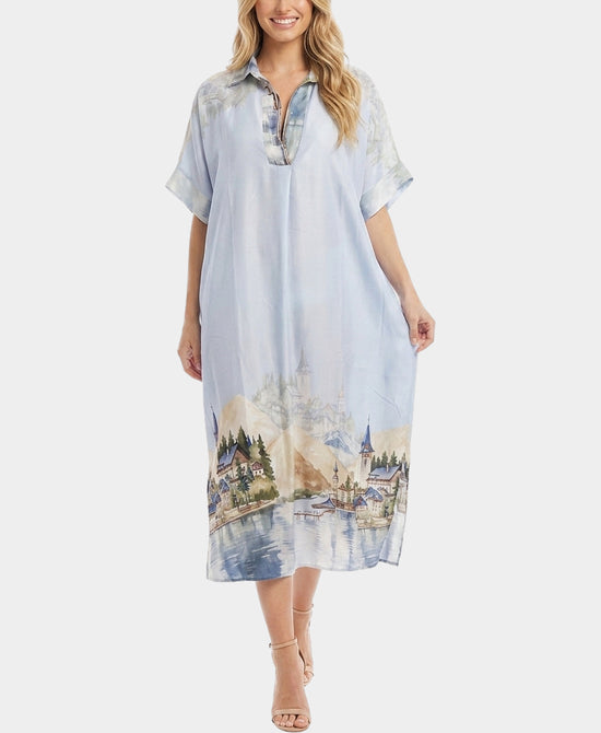 
Village Landscape Print Midi Dress in BLUE MULTI view 1