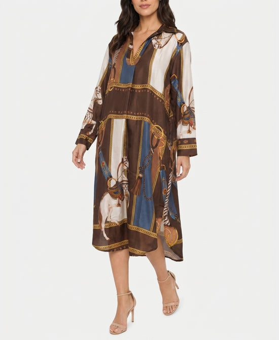 
Horse Print Midi Dress in BROWN/BLUE view 1