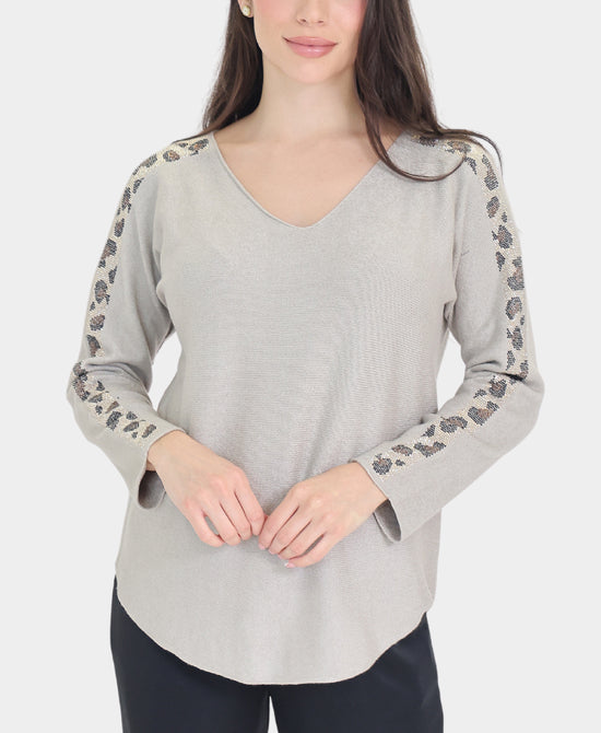 Sweater w/ Crystal Leopard view 