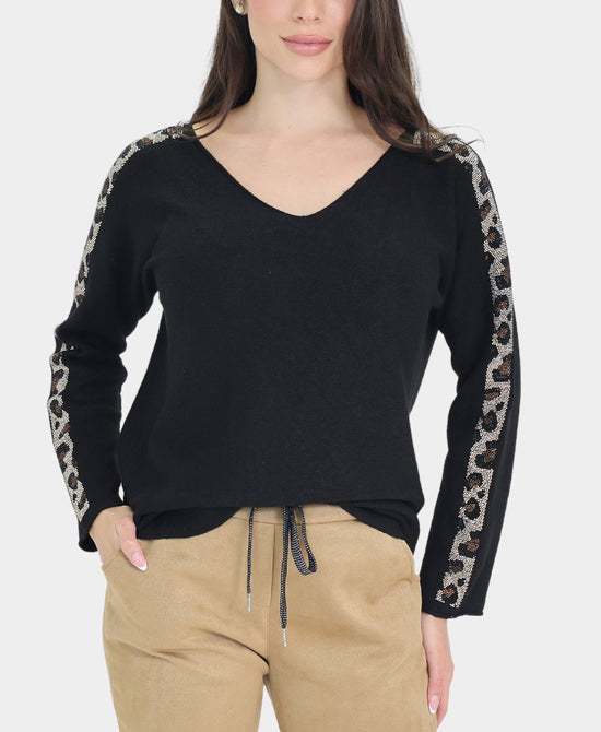 Sweater w/ Leopard Crystals view 