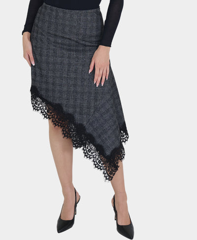 Asymmetrical Plaid Skirt w/ Lace Trim image 1